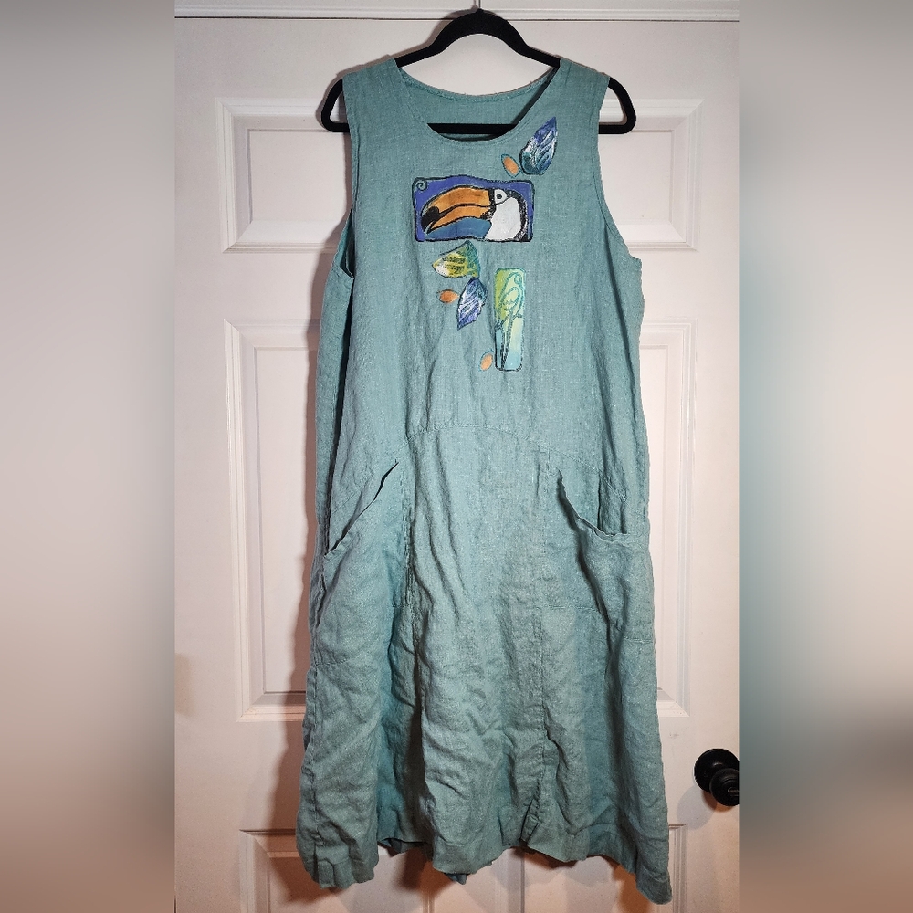 Blue Bird Tropical Graphic Sleeveless Dress No Size Approx 22in P2P 45in Length
